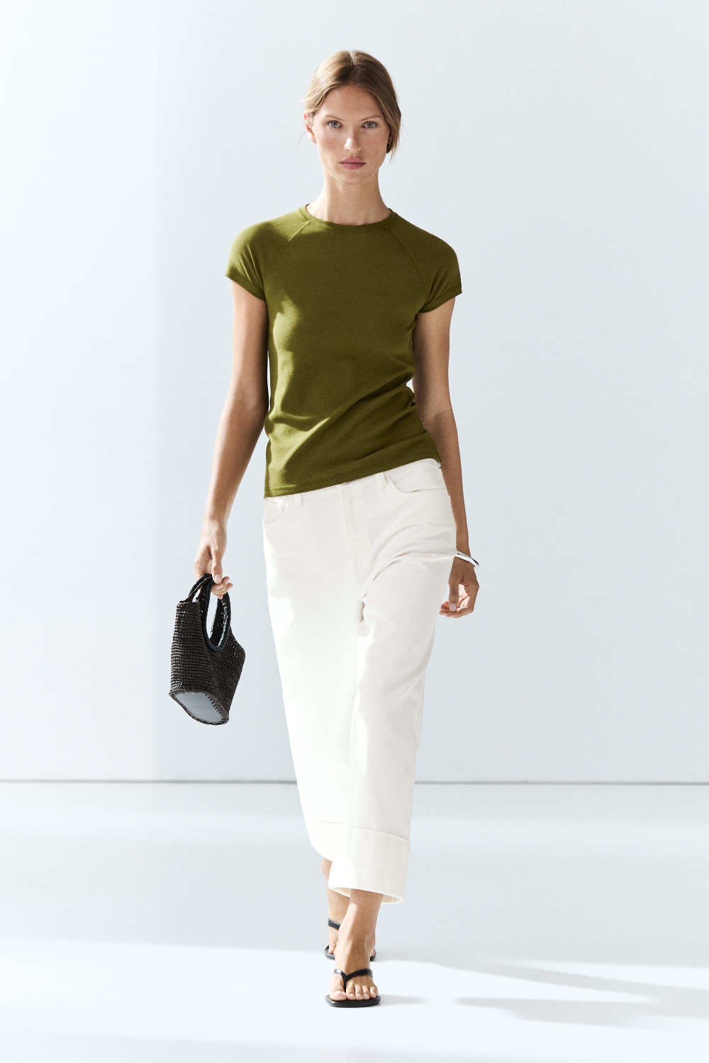 Massimo Dutti Футболка-реглан с коротким рукавом, хаки