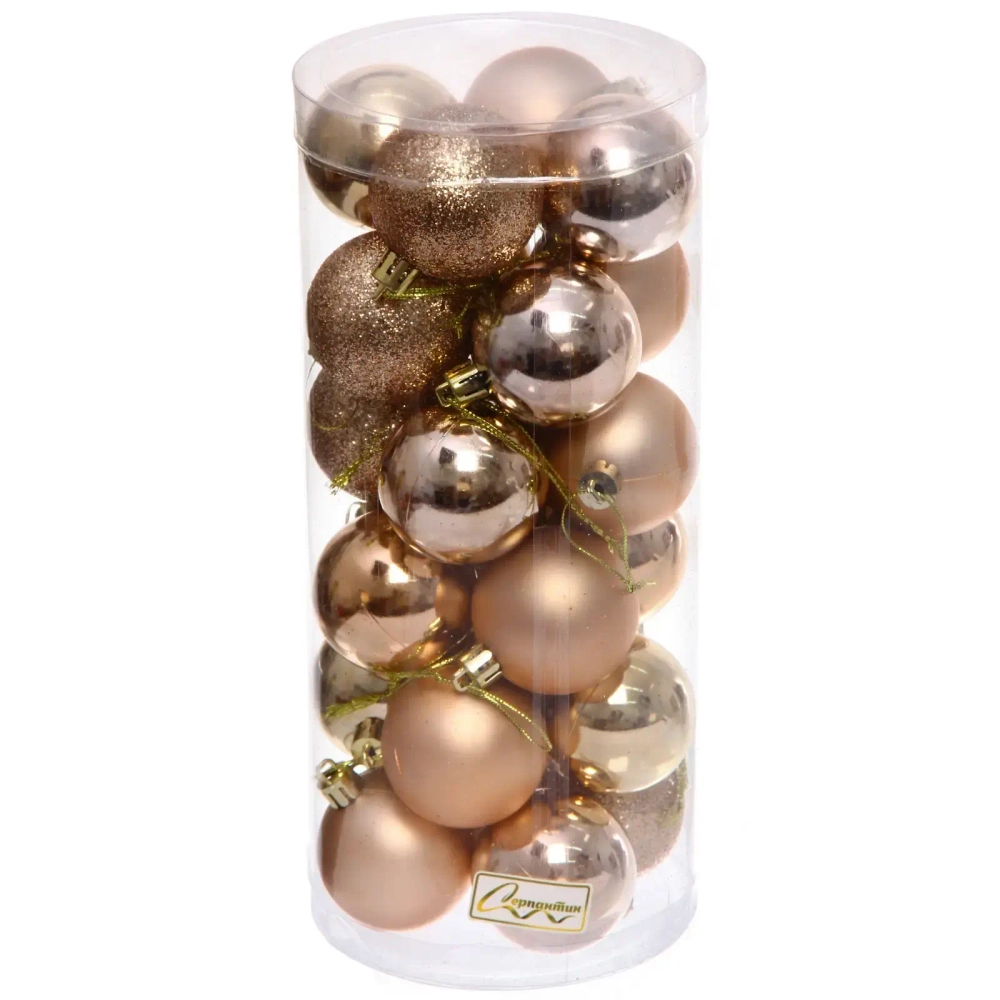 Новогодние шары 5 см (набор 24 шт) «Микс фактур», шампань
