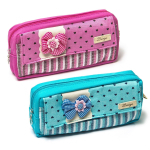 Пенал - косметичка Alingar, ткань, молния, боковой карман, 90 х 200 мм, "Бантик с сердечками", полоски, микс (розовый, бирюзовый),