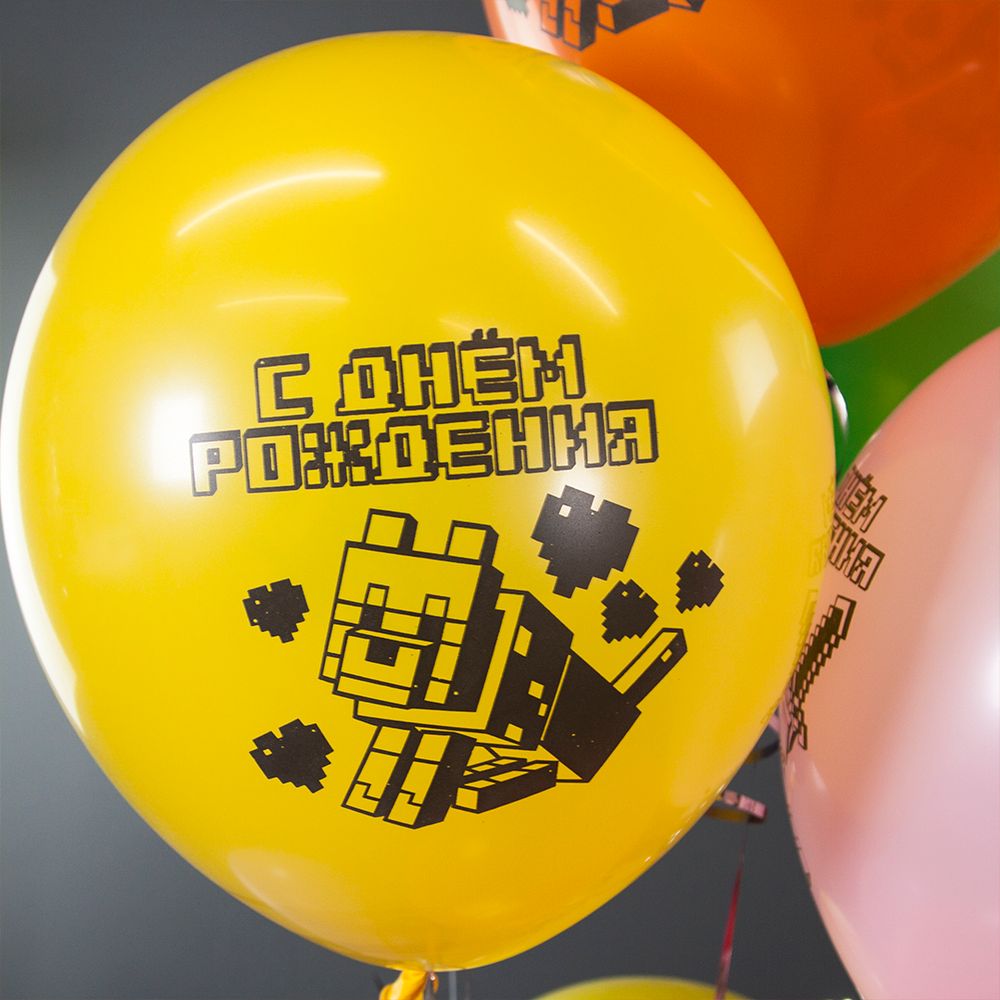 Воздушный Шар (12''/30 см) Пиксели, С Днем Рождения!, Ассорти, пастель, 2 ст, 25 шт.