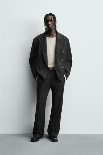 ZARA БРЮКИ В ПОЛОСКУ, ТЕМНО-СЕРЫЙ