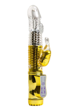 Золотистый вибратор с 24 видами вибрации и ротации - 21 см.