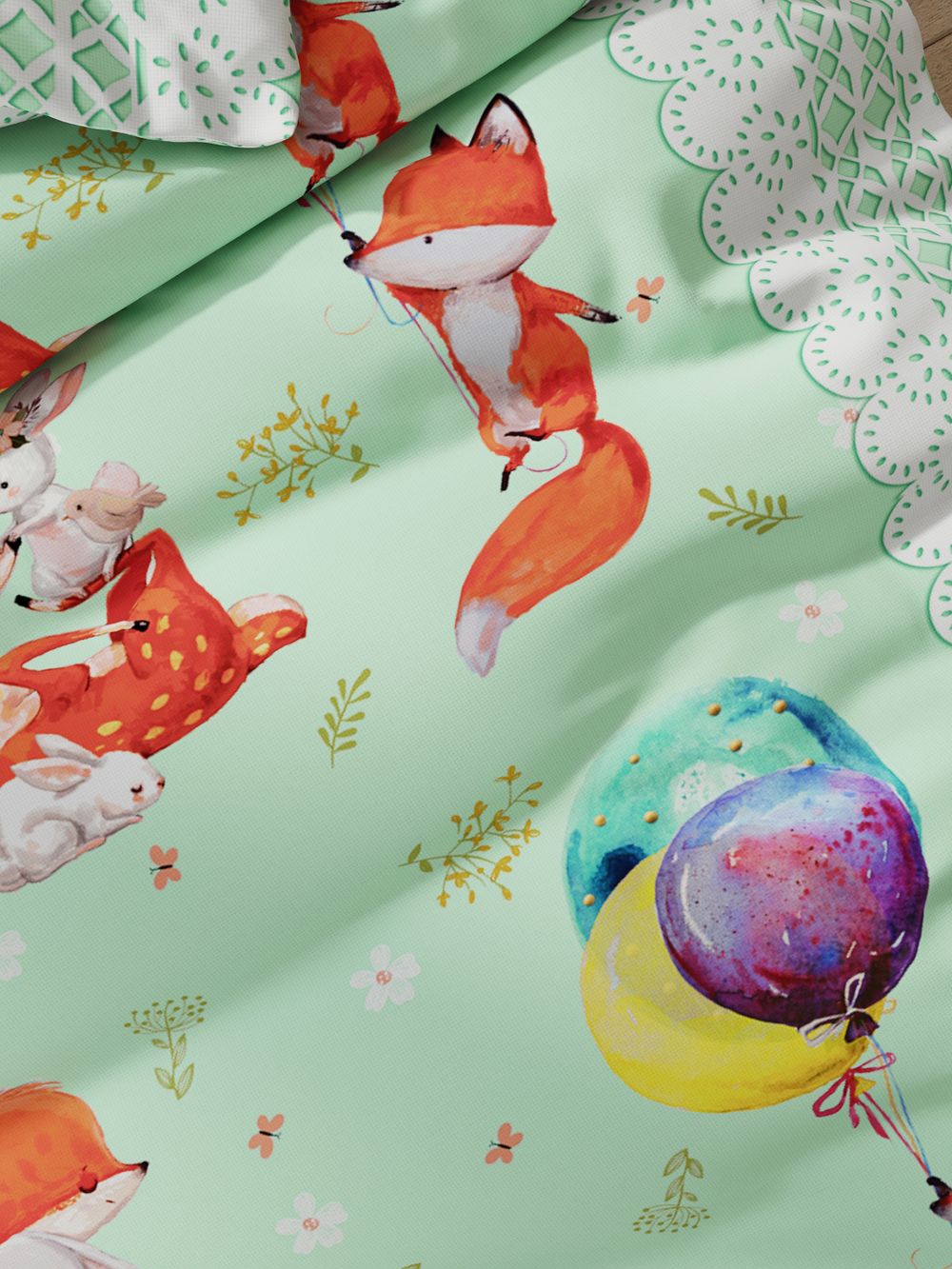 Постельное белье перкаль Сказка "Лисятки" 1,5-сп Наволочка 50х70 см 1 шт Простынь 150x215 см Пододеяльник 145x205 см