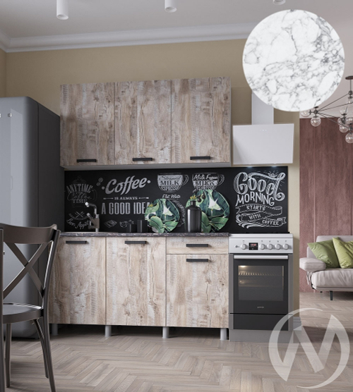 Кухня Элиана 1.5м (корпус белый/дуб юкон) 38мм мрамор итальянский