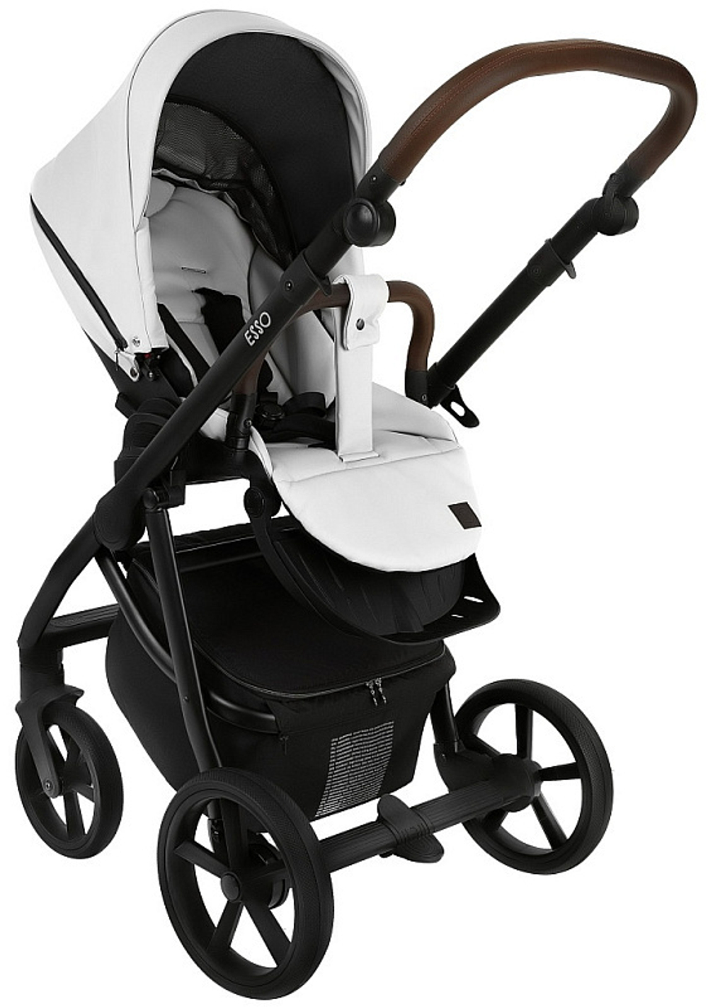 Детская коляска Roan Esso 2025 Кожа 3 в 1 с автокреслом Tutis Elo Lux Black ESSK/215/1 White/Black/руч.Тем.коричневый