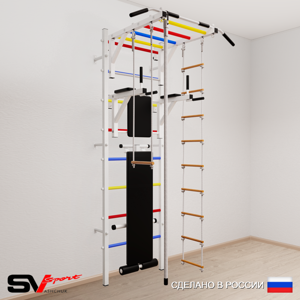 Шведская стенка Sv Sport усиленная 657 (Турник рукоход/Брусья/Скамья/Канат/Лестница/Трапеция)
