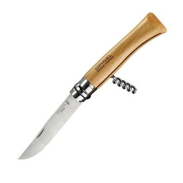 Складной нож Opinel №10 Corkscrew, блистер c клинком из стали Sandvik™ 12С27, рукоять дерево (Бук)