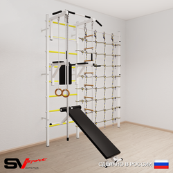 Шведская стенка Sv Sport усиленная 6060 (Турник стандарт/Брусья/Скамья/Канат/Кольца/Лестница/Канатный лаз)