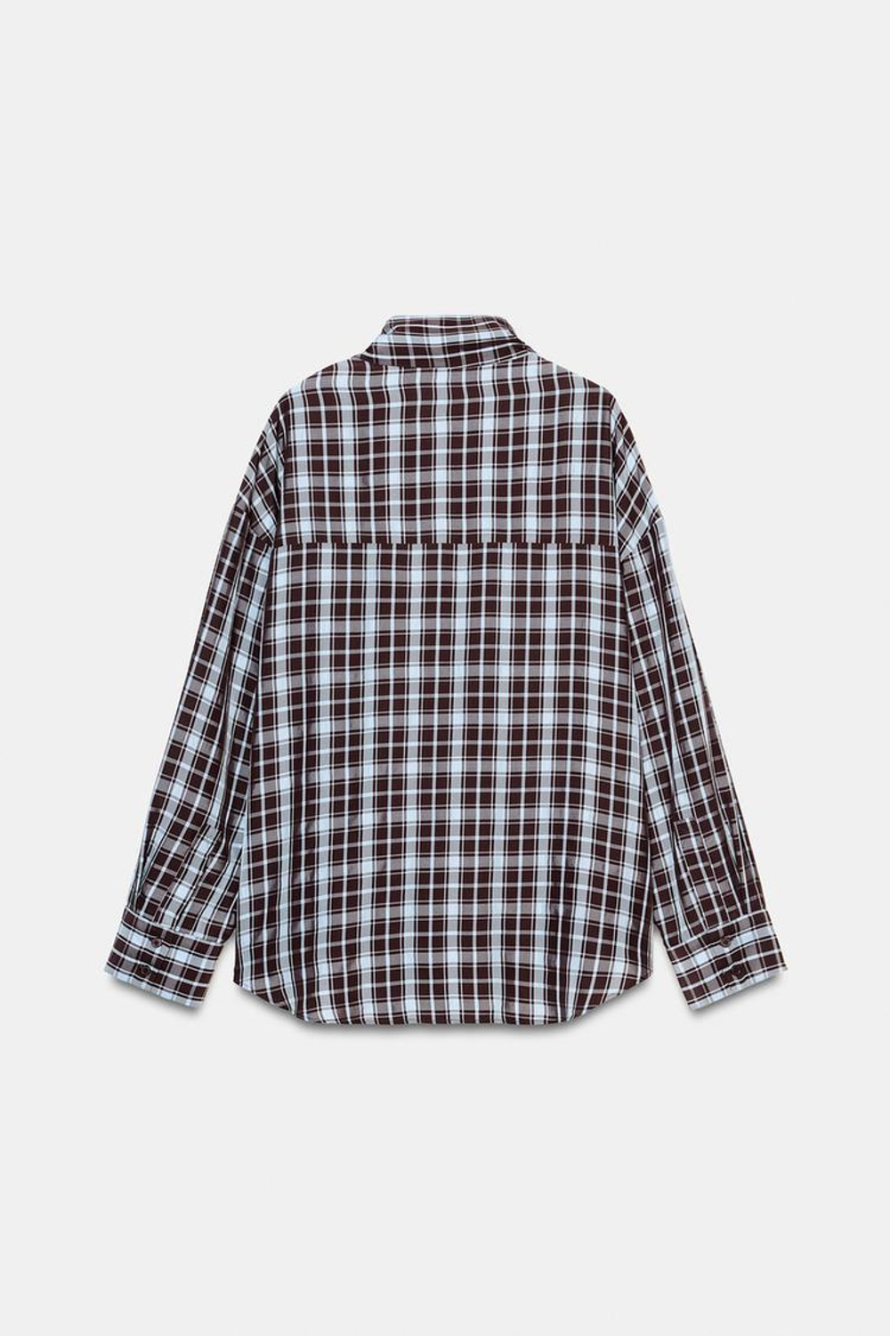 ZARA РУБАШКА В КЛЕТКУ С ЗАПАХОМ, КОРИЧНЕВО-СИНИЙ