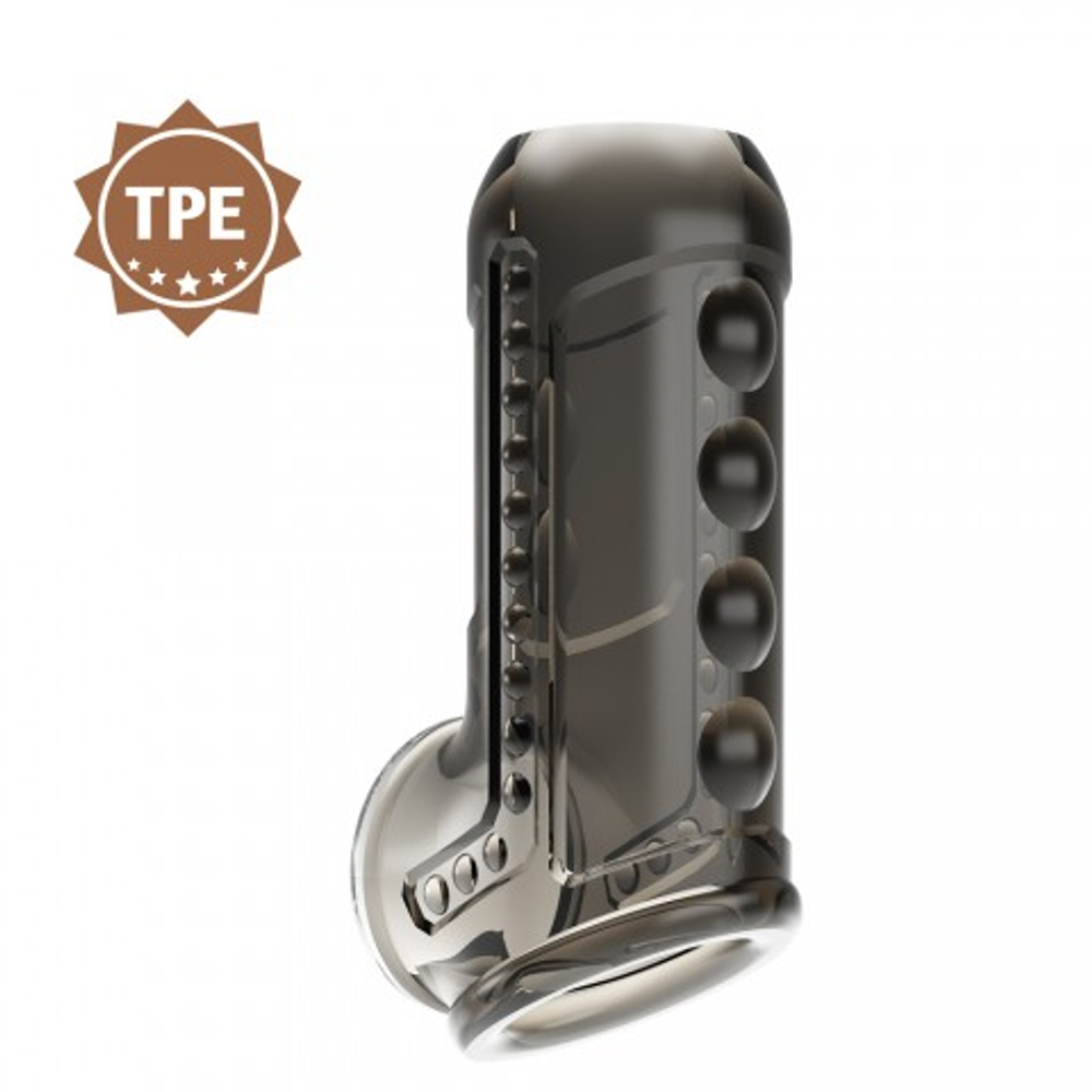 Насадка на пенис и мошонку с текстурной поверхностью Pretty love серая