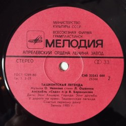 Винтажная виниловая пластинка LP Ансамбль Садо Sado Ensemble Ташкентская Легенда Tashkent Legend (СССР 1985)