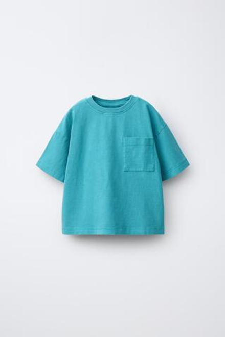 ZARA ФУТБОЛКА С КАРМАНОМ, СИНИЙ