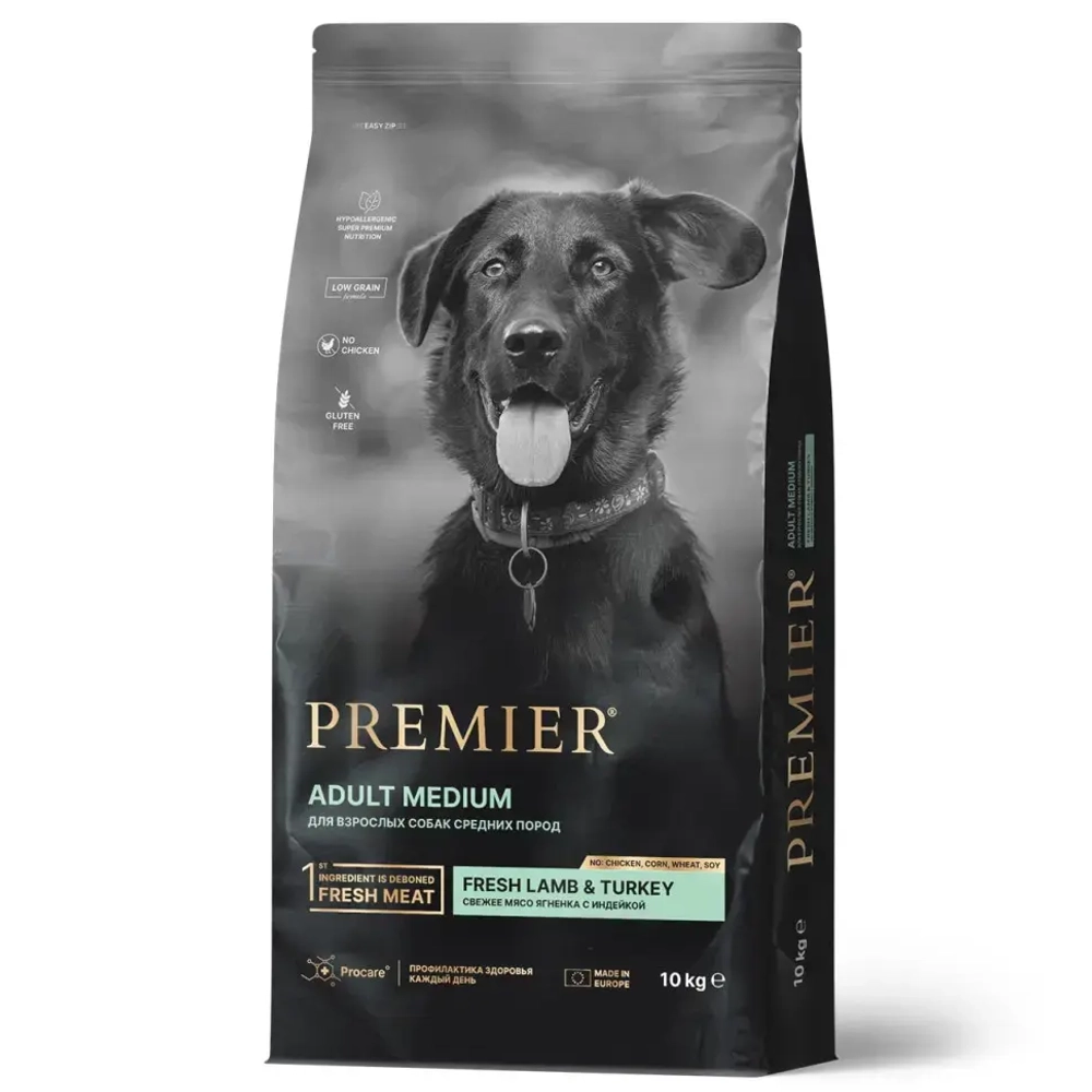 Premier dog lamb & turkey adult medium сухой корм для собак средних пород, свежее мясо ягненка с индейкой - 10 кг
