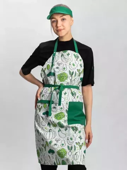 Фартук повара белый "Брокколи" лямки зеленые
