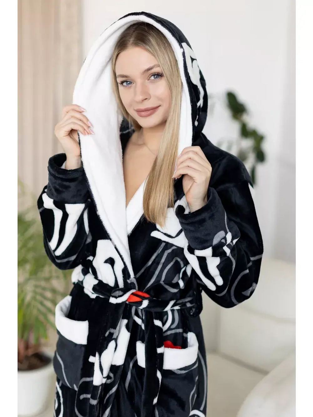 Халат махровый домашний с капюшоном