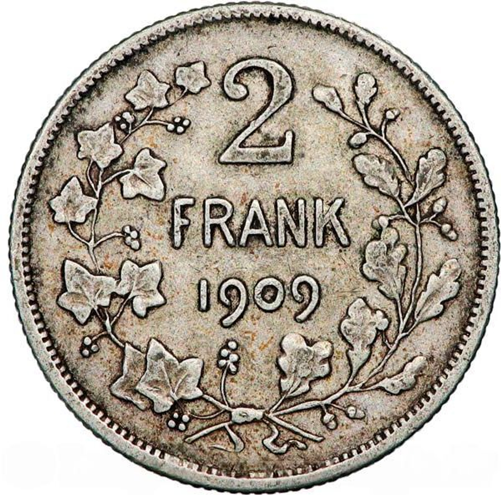 Belgium 2 Frank (Francs) 1909 – King Leopold II (Flemish Legend)
