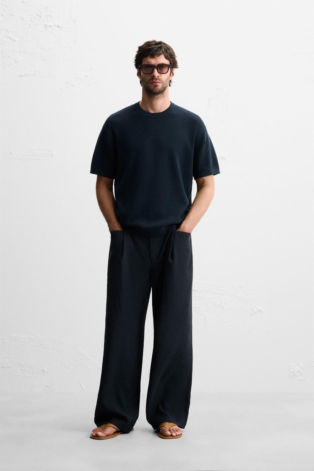 ZARA ФУТБОЛКА ИЗ ТРИКОТАЖА, МОРСКОЙ СИНИЙ