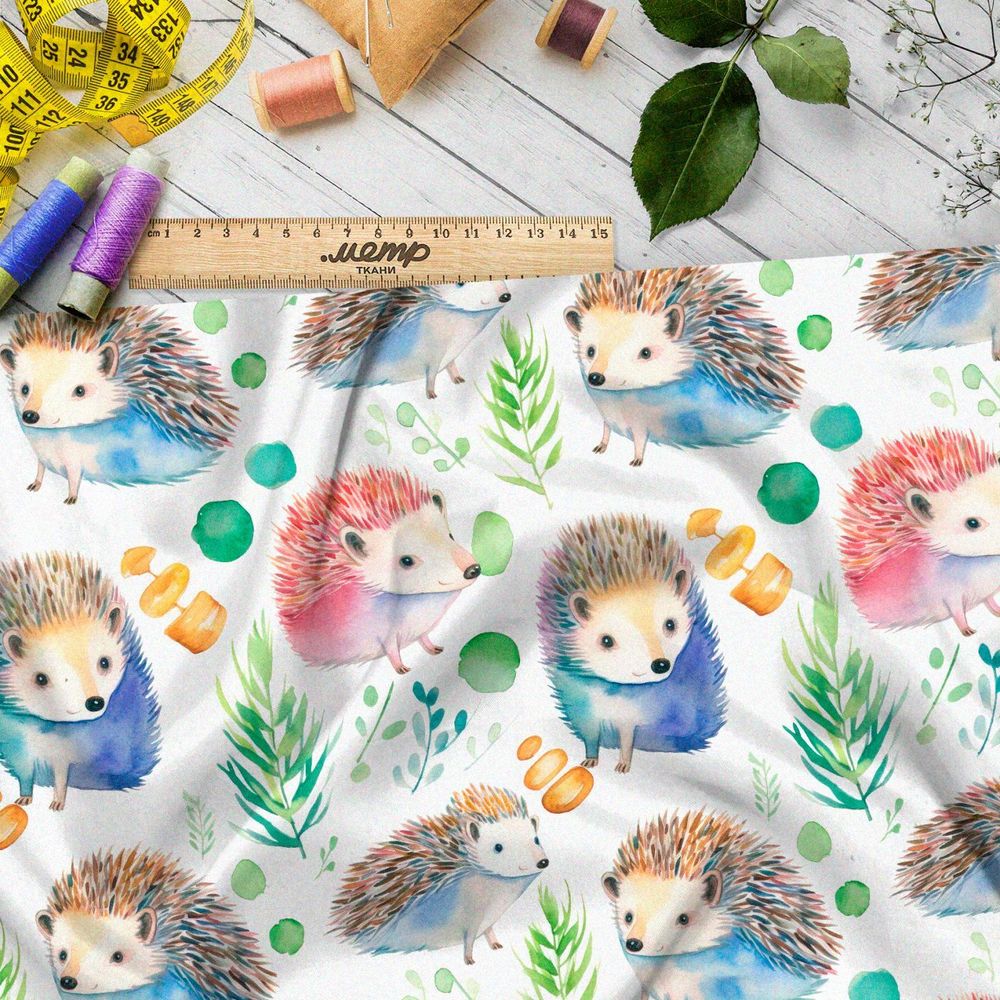 Ткань премиум габардин разноцветные ёжики
