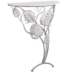 Консоль Monstera Deliciosa Wood (Монстера) Айс Античное серебро