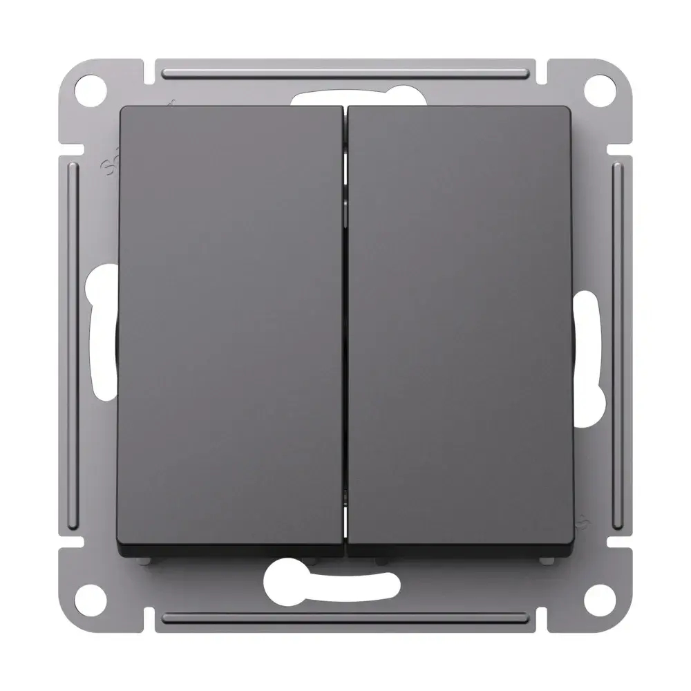 ATLASDESIGN 2-клавишный ПЕРЕКРЕСТНЫЙ ПЕРЕКЛЮЧАТЕЛЬ, сх.7+7, 10АХ, механизм, БАЗАЛЬТ