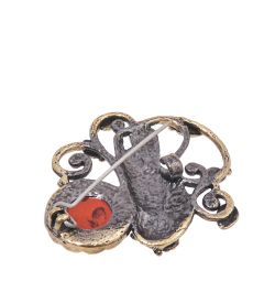 AM-4112 Брошь «Сова Закат» (латунь, янтарь)