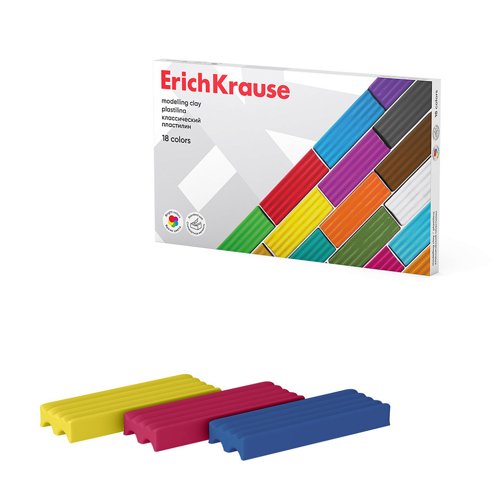Пластилин классический ErichKrause 18 цветов, 288 г (в коробке 18 шт)