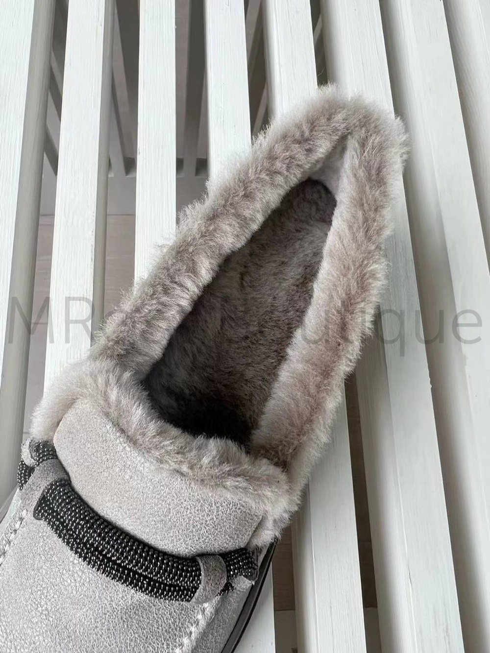 Женские лоферы серые Brunello Cucinelli с мехом