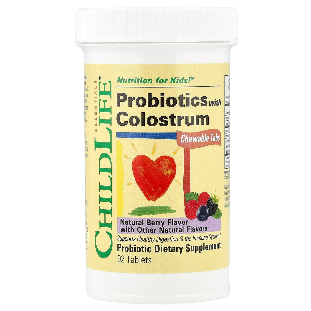ChildLife Essentials, Пробиотик с молозивом, смесь ягод, 90 жевательных таблеток