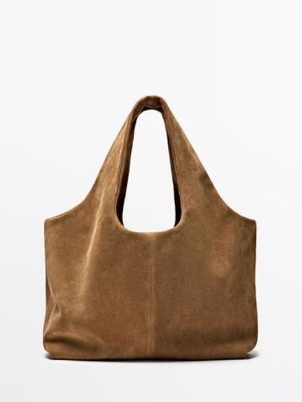 Massimo Dutti Cумка-шоппер из натуральной замши, песочный