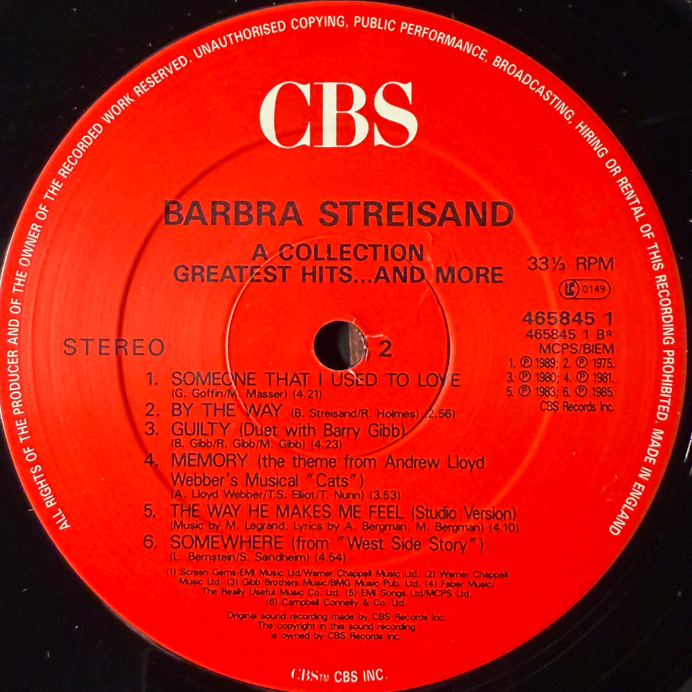 Barbra Streisand - A Collection Greatest Hits...And More (Англия 1989г.)