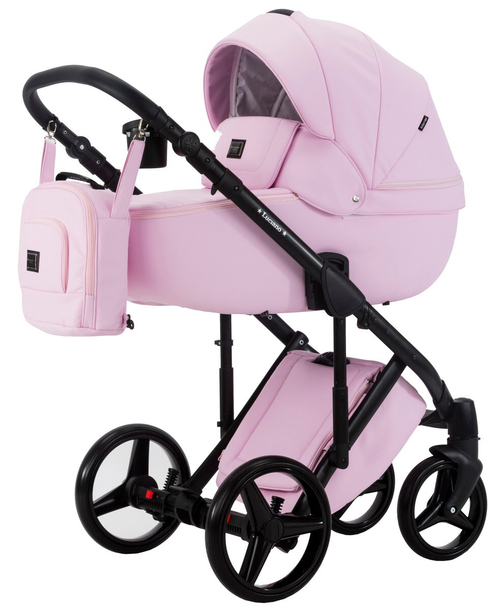 Детская коляска Adamex Luciano Deluxe 2 в 1 Q110-С (РОЗОВ.ЗЕФИР 100% КОЖА-ЧЕРНАЯ РАМА)