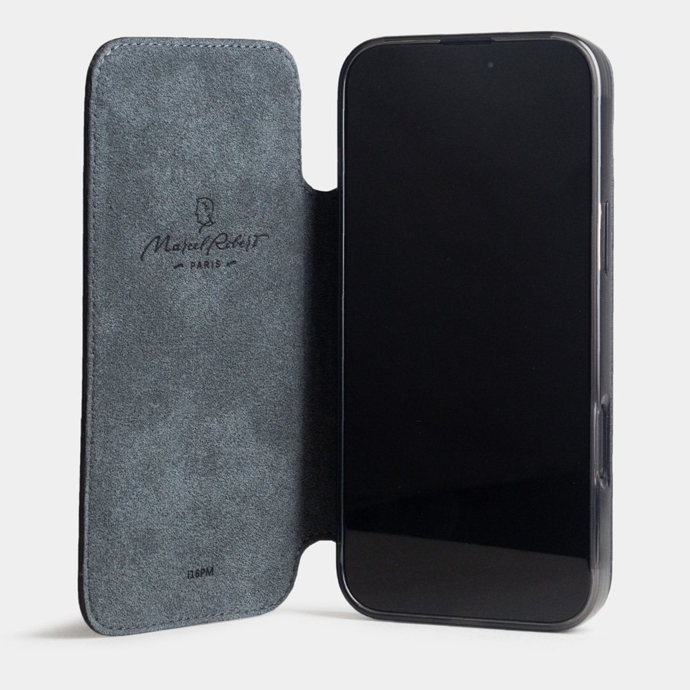 Чехол-книжка кожаная для iPhone 17 Pro, теленок черного цвета