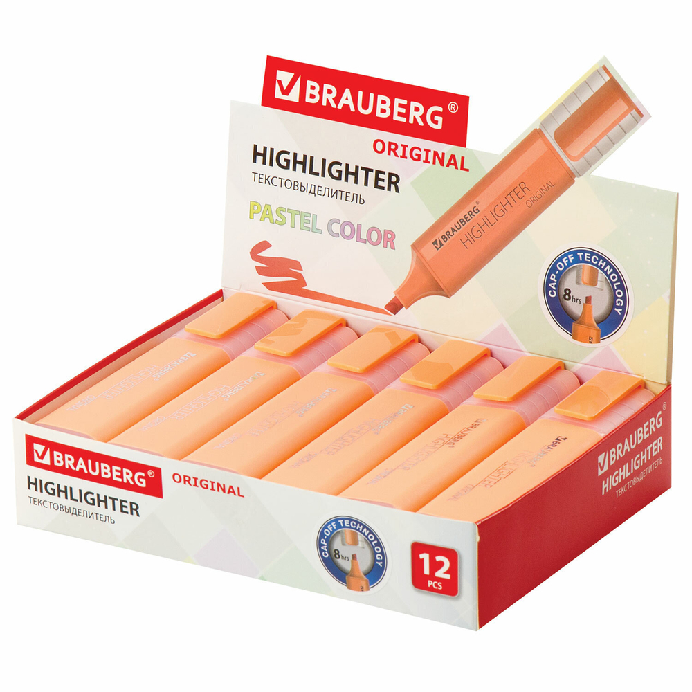 Текстовыделитель BRAUBERG "ORIGINAL PASTEL" ПЕРСИКОВЫЙ линия 1-5 мм (24 штуки в упаковке)