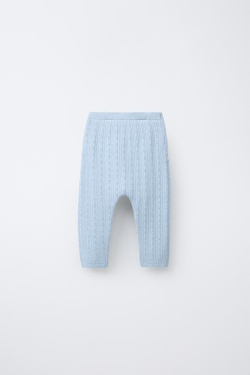 ZARA ТРИКОТАЖНЫЕ БРЮКИ С АЖУРНЫМ УЗОРОМ, ГОЛУБОЙ