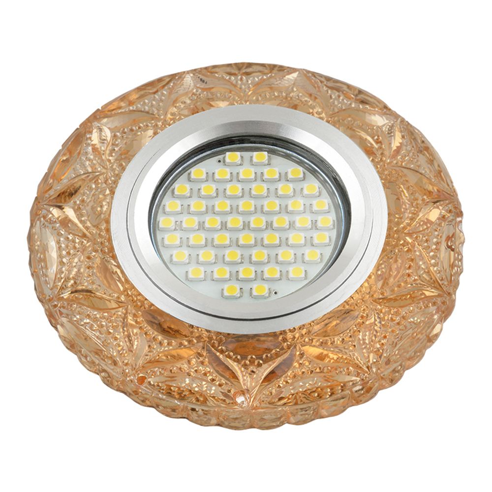 DLS-L149 GU5.3 GLASSY/TEA Светильник декоративный встраиваемый, серия Luciole. Без лампы, цоколь GU5.3. Доп. светодиодная подсветка 3Вт. Стекло. Зерка