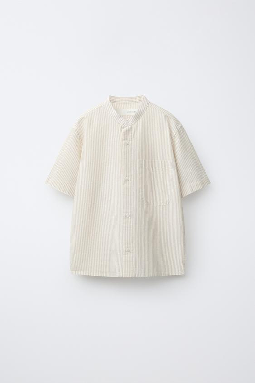 ZARA РУБАШКА ИЗ ХЛОПКА И ЛЬНА В ПОЛОСКУ, ПЕСОЧНЫЙ