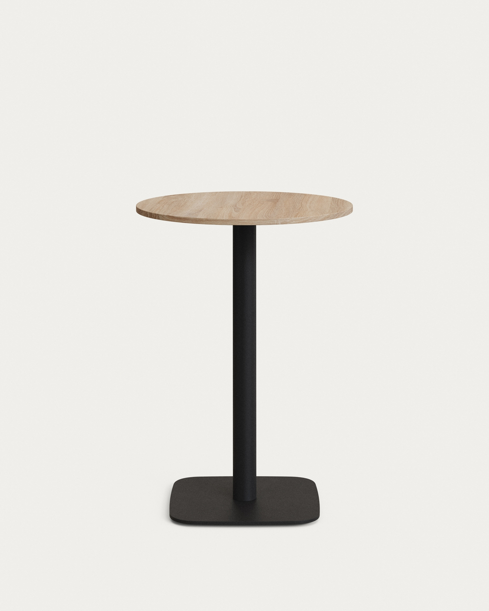 Dina Высокий круглый стол из меламина с натуральной отделкой и черной металлической ножкой  Ø60x96