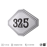 Номерок на дверь квартиры 325, для кабинета, офиса, шильдик 9 х 7 см, брашированная сталь, Айдентика Технолоджи