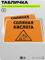 Табличка для обеспечения безопасности "Соляная кислота", для производства, предприятия, организаций, 40х30 см, Silver Plane x Айдентика Технолоджи