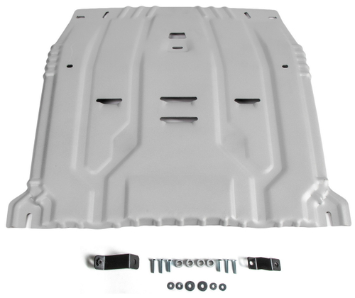 Защита картера и КПП Rival для Hyundai Santa Fe IV (V - 2.2D; 2.4; 3.5) 2018-2021/Hyundai Tucson III (V - 1.6 (132/177 л.с.); 2.0; 2.0D) 2015-2018/Hyundai Tucson III рестайлинг (V - 1.6T GDI (177 л.с.); 2.0; 2.0D; 2.4) 2018-2020/Kia Sorento III Prime (V - 2.2D; 2.4; 3.3) 2015-2017/Kia Sorento III Prime рестайлинг (V - 2.2D; 2.4; 3.5) 2017-2020/Kia Sportage IV (V - 1.6 (177 л.с.); 2.0; 2.0D) 2016-2018/Kia Sportage IV рестайлинг (V - 2.0; 2.0D; 2.4) 2018-2022, штампованная, алюминий 3 мм, с крепежом, 333.2375.1