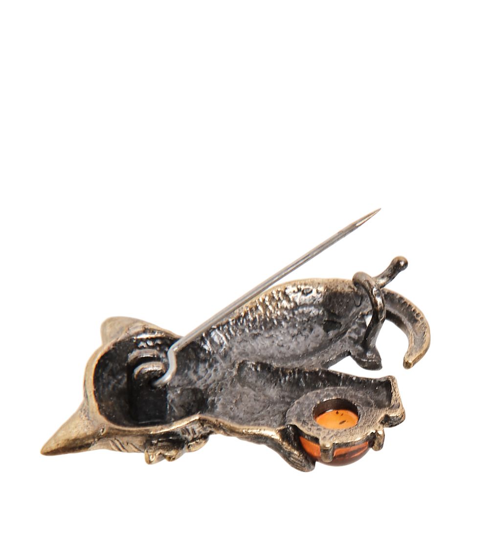 AM- 911 Брошь «Котенок» (латунь, янтарь)