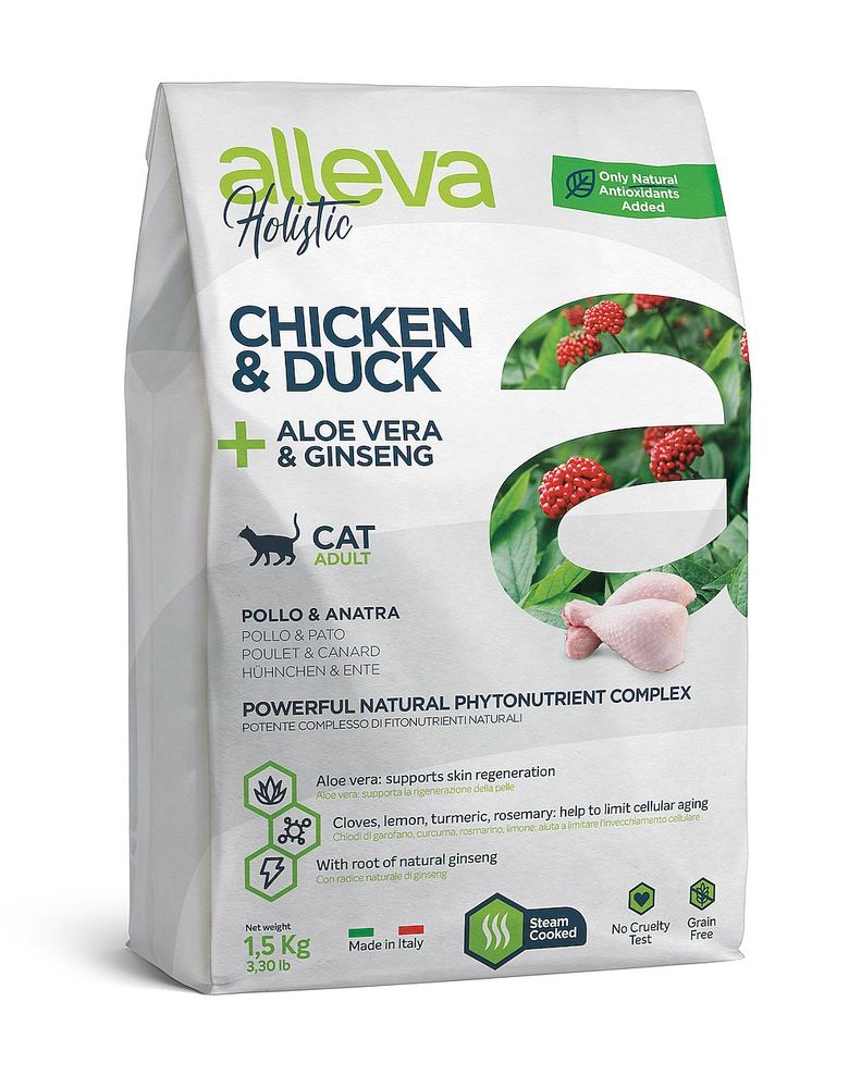 Корм для котят Аллева Холистик с курицей и уткой, алое вера и женьшенем 1,5 кг