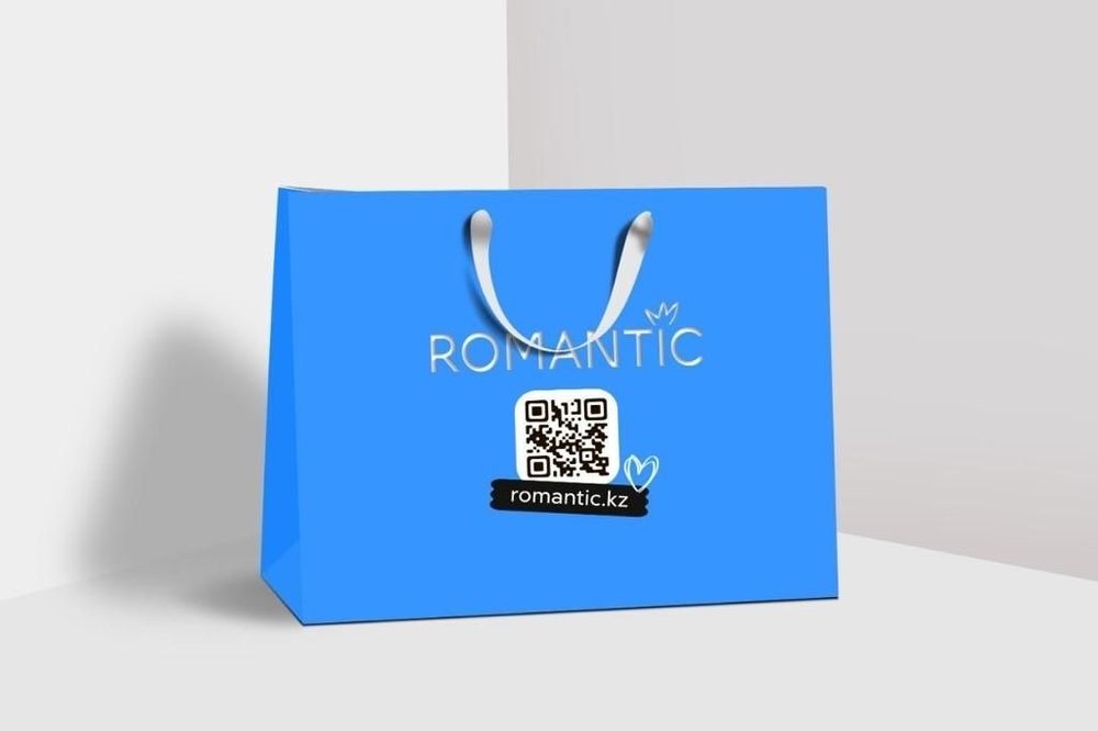 Пакет Romantic с QR-кодом. Синий (большая) 41.5*43.5*31.5