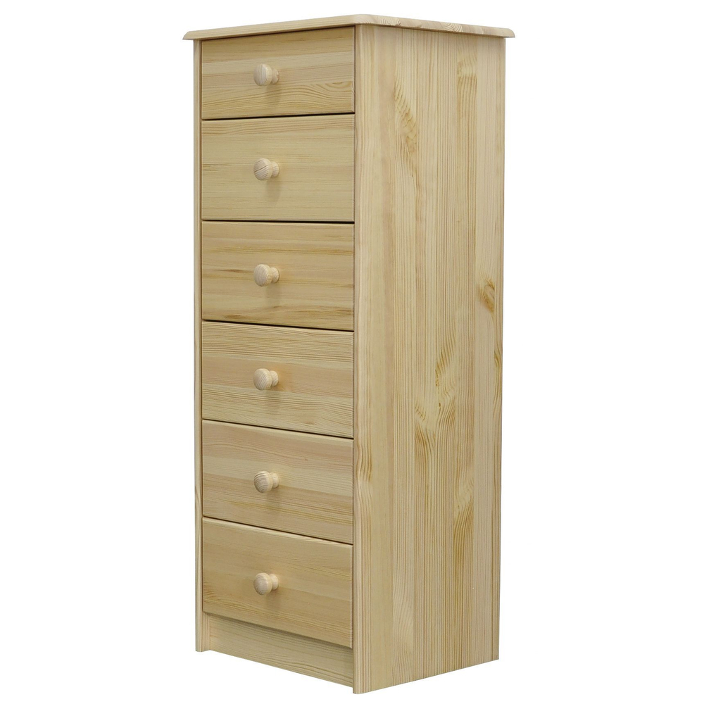 Комод высокий с 6 ящиками Хаба из массива сосны, для одежды, в натуральной отделке