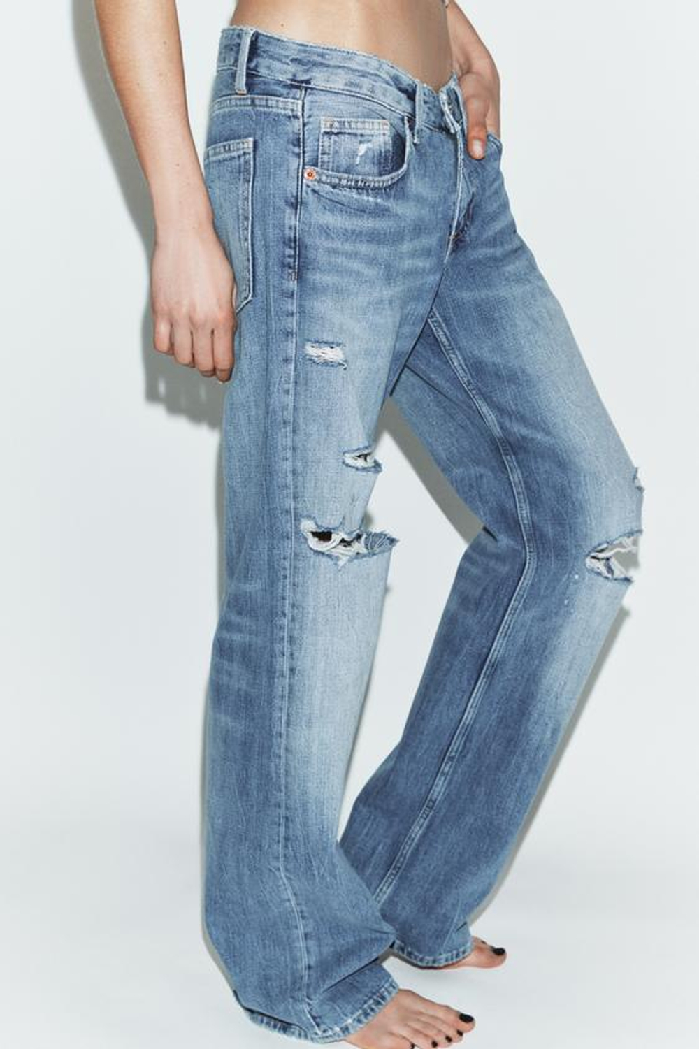 ZARA ДЖИНСЫ TRF WIDE-LEG С НИЗКОЙ ПОСАДКОЙ, СИНИЙ