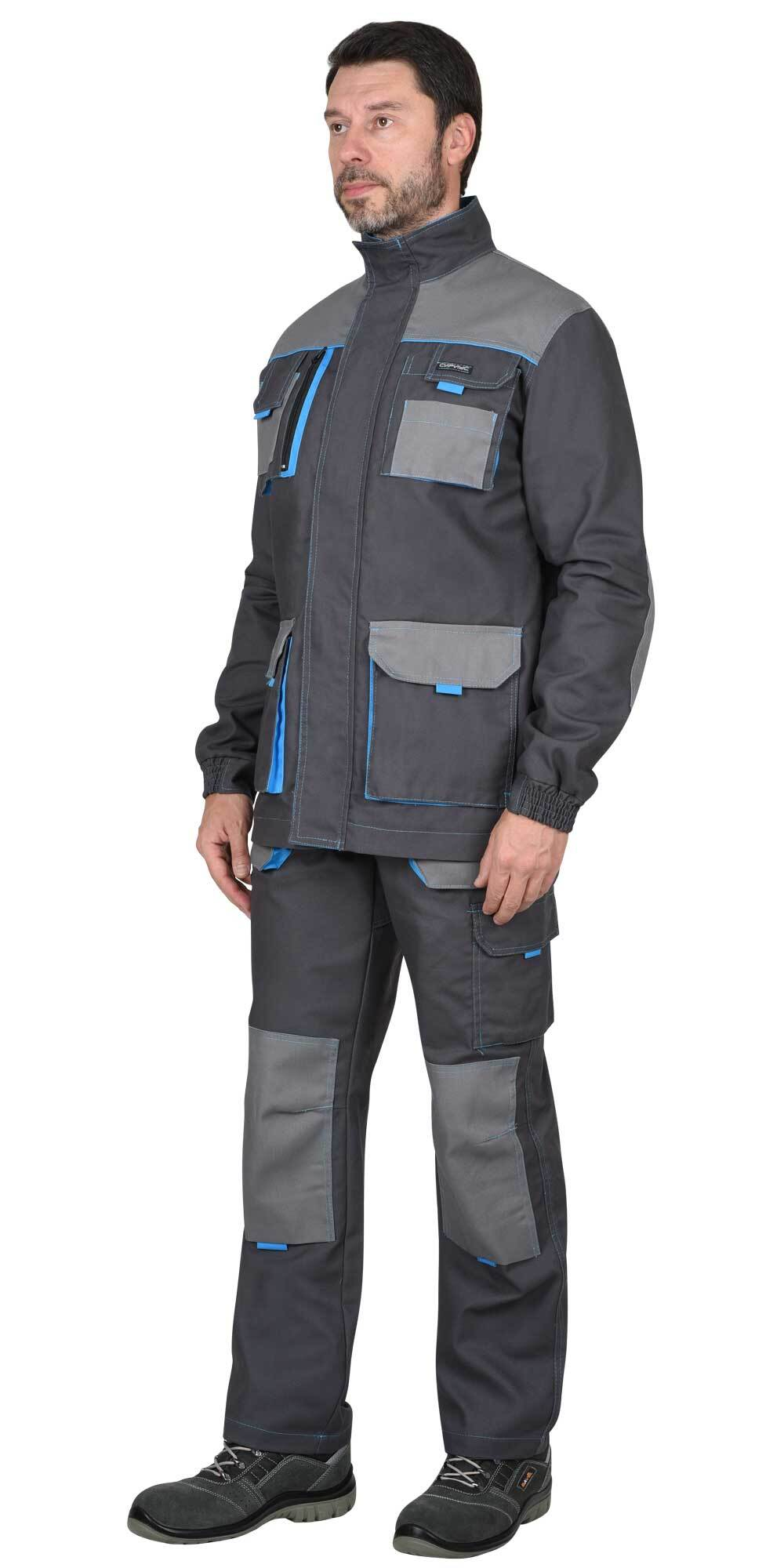 Костюм "Двин" куртка, брюки т.серый со ср.серым и голубой отделкой пл. 275 г/кв.м
