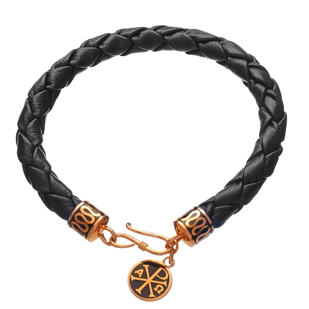 Кожаный браслет со вставкой из серебра/Позолота