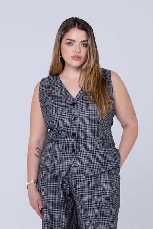 Жилет костюмный в клетку, серый