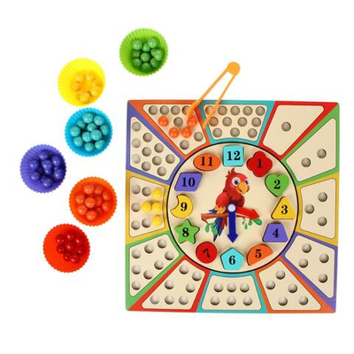 Развивающая игрушка деревянная с шариками и часами, коробка C-41935