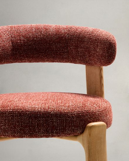 Барный стул Granite из терракотовой синели и ясеня с натуральной отделкой 75 см